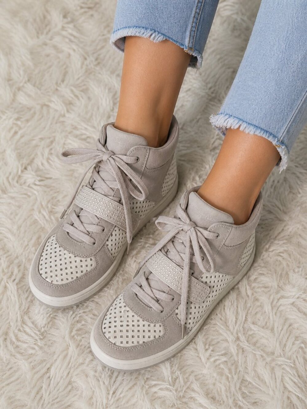Bucco Capensis High-Top Sneakers - Woman's Size 8.5 - Light Grey & White